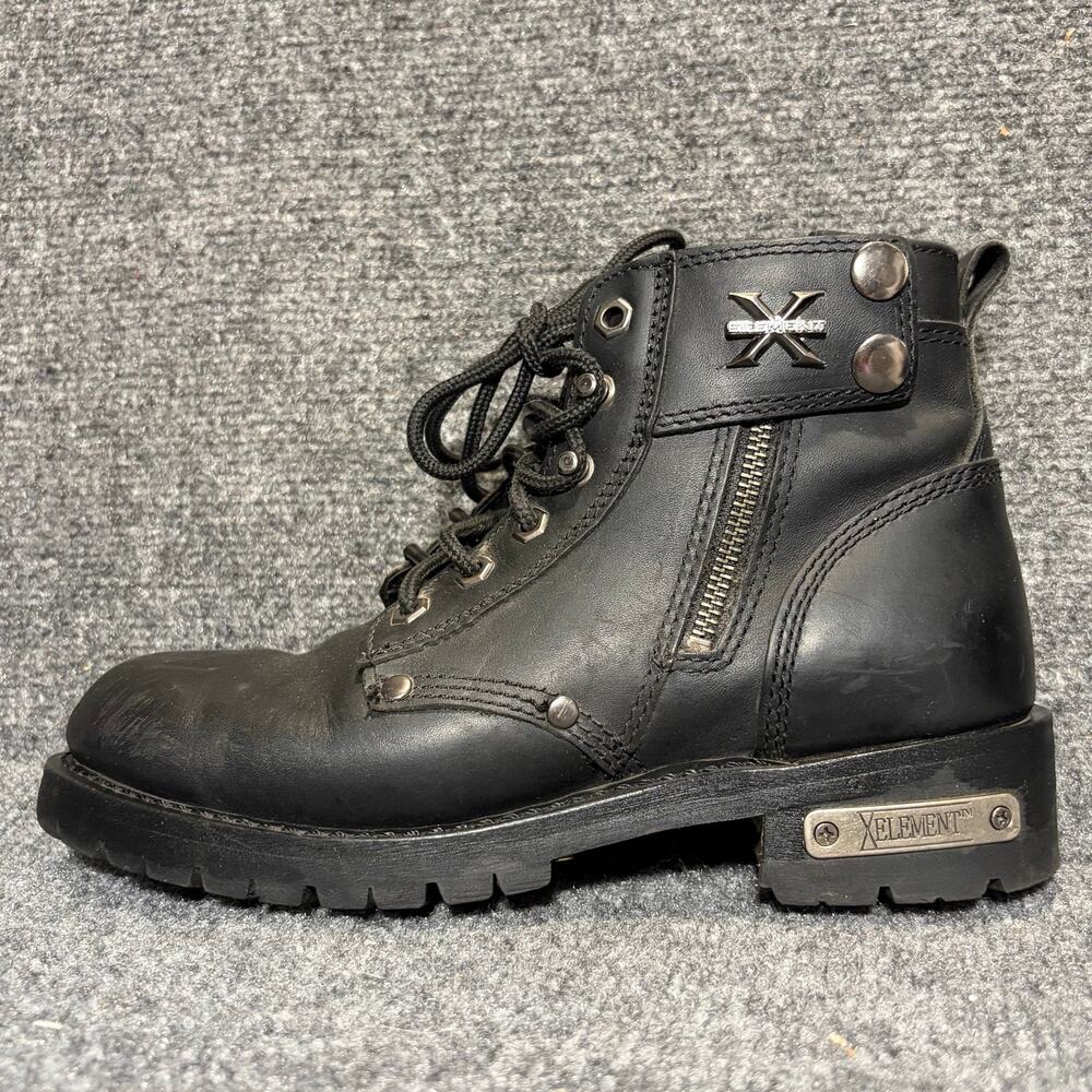 Xelement Black Leather Side Zip Lace Up Motorcycle Biker Work Boots Womens 9.5
